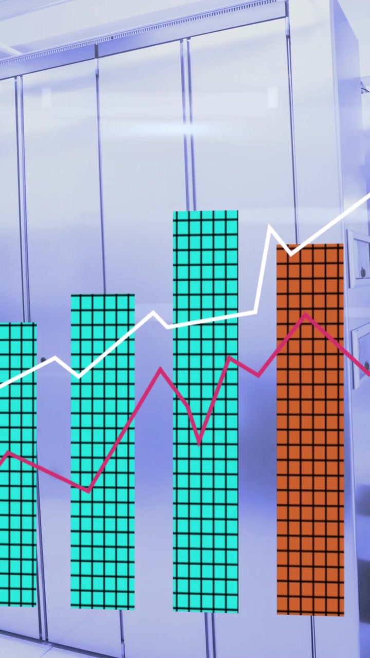 Animation of financial data processing over server room