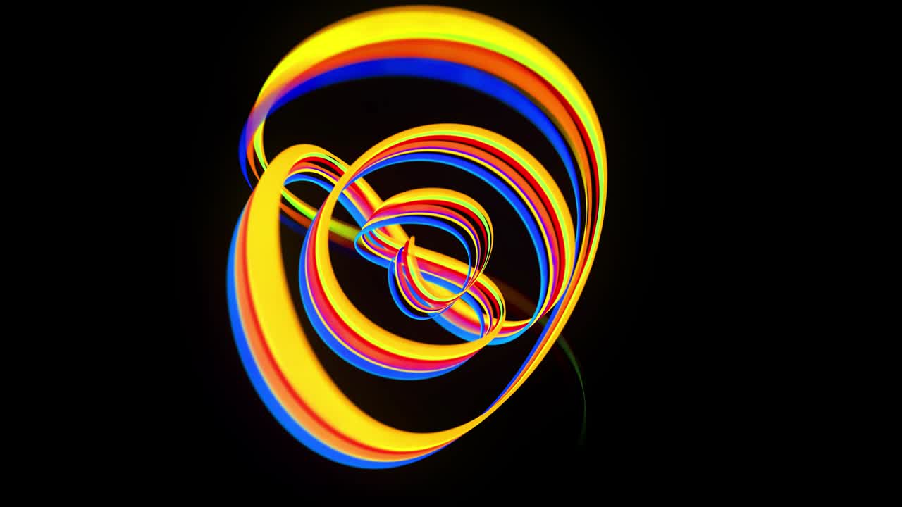 abstract looped background with multicolored lines curling in helix structure. Color streaks fly and form curls.