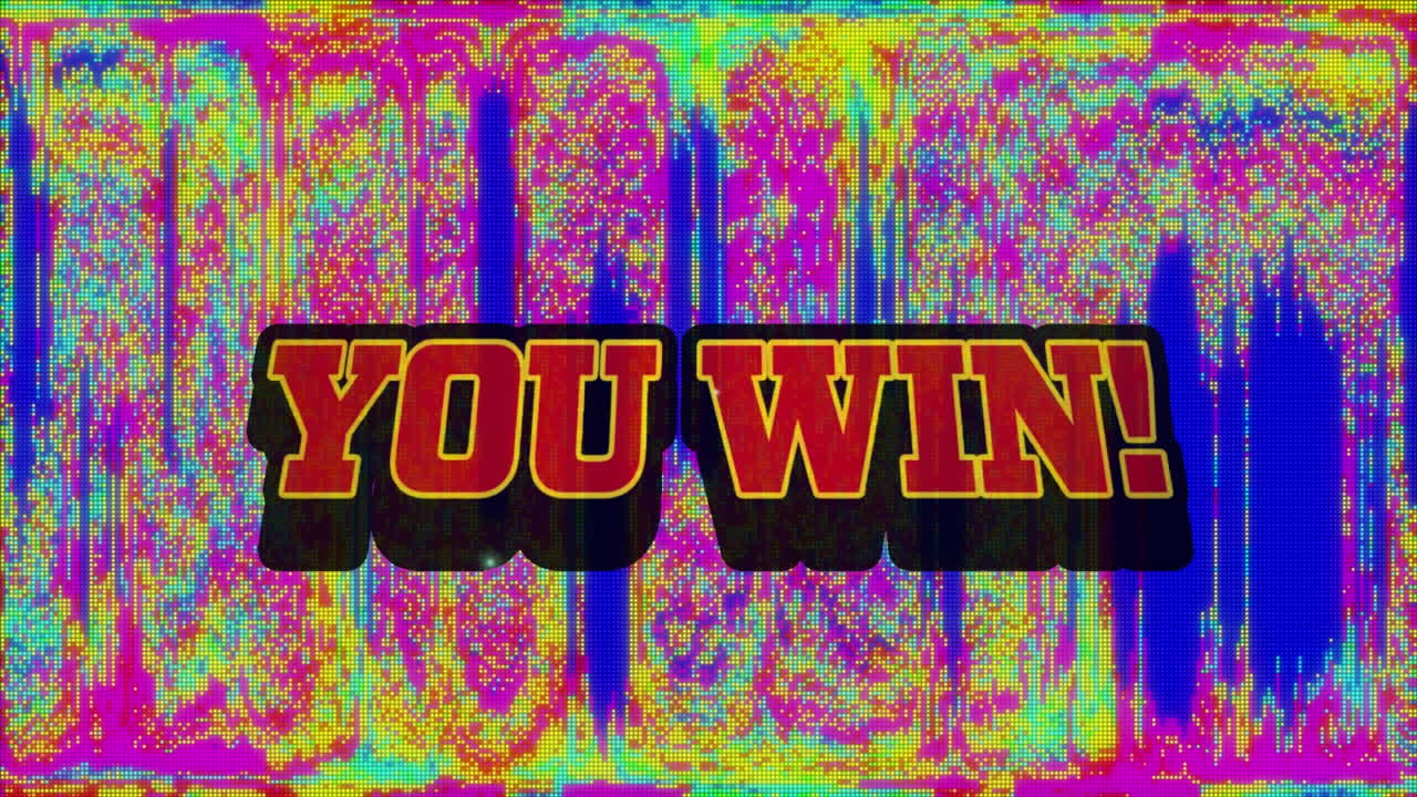 ¡animation of you win! texto en pantalla con rayas parpadeando en un bucle sin fisuras