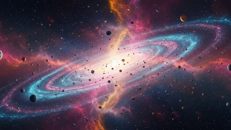 a stunning cosmic view of a vibrant galaxy filled with colorful stars and planets, capturing the grandeur of the universe in mesmerizing detail and beauty