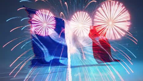 french flag with fireworks