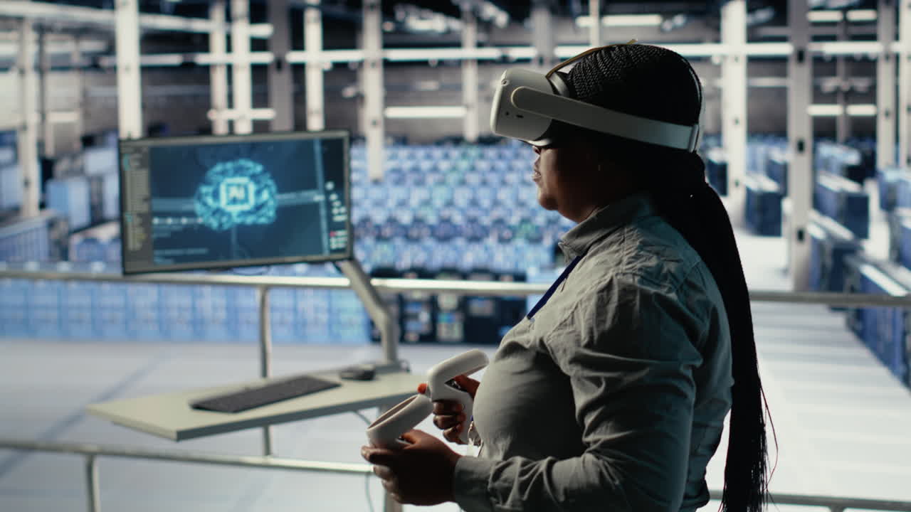 Data Center It Specialist Investigates Ai Configurations Using Virtual Reality