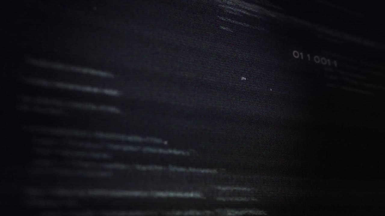 Animation of data processing and red integrated circuit on black background