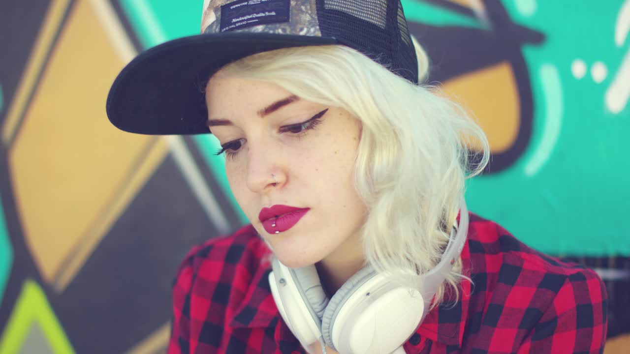 una hermosa joven rubia hipster