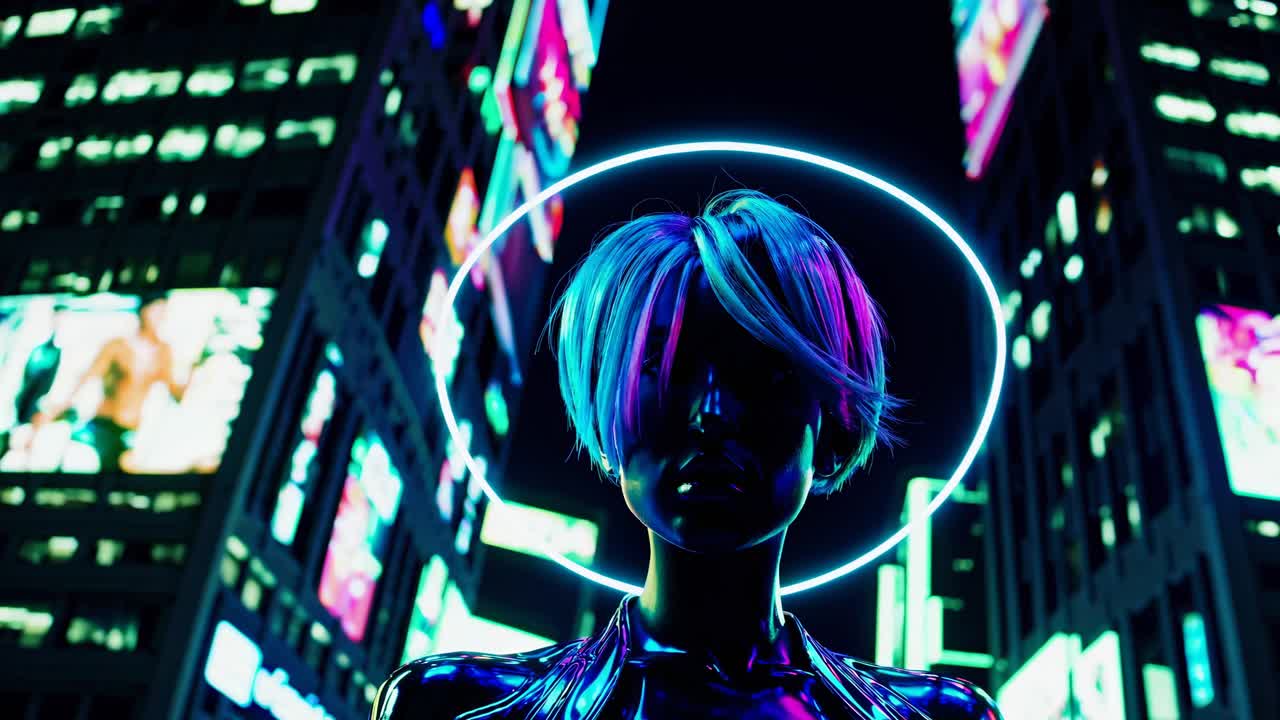 La donna cyberpunk nella città del neon
