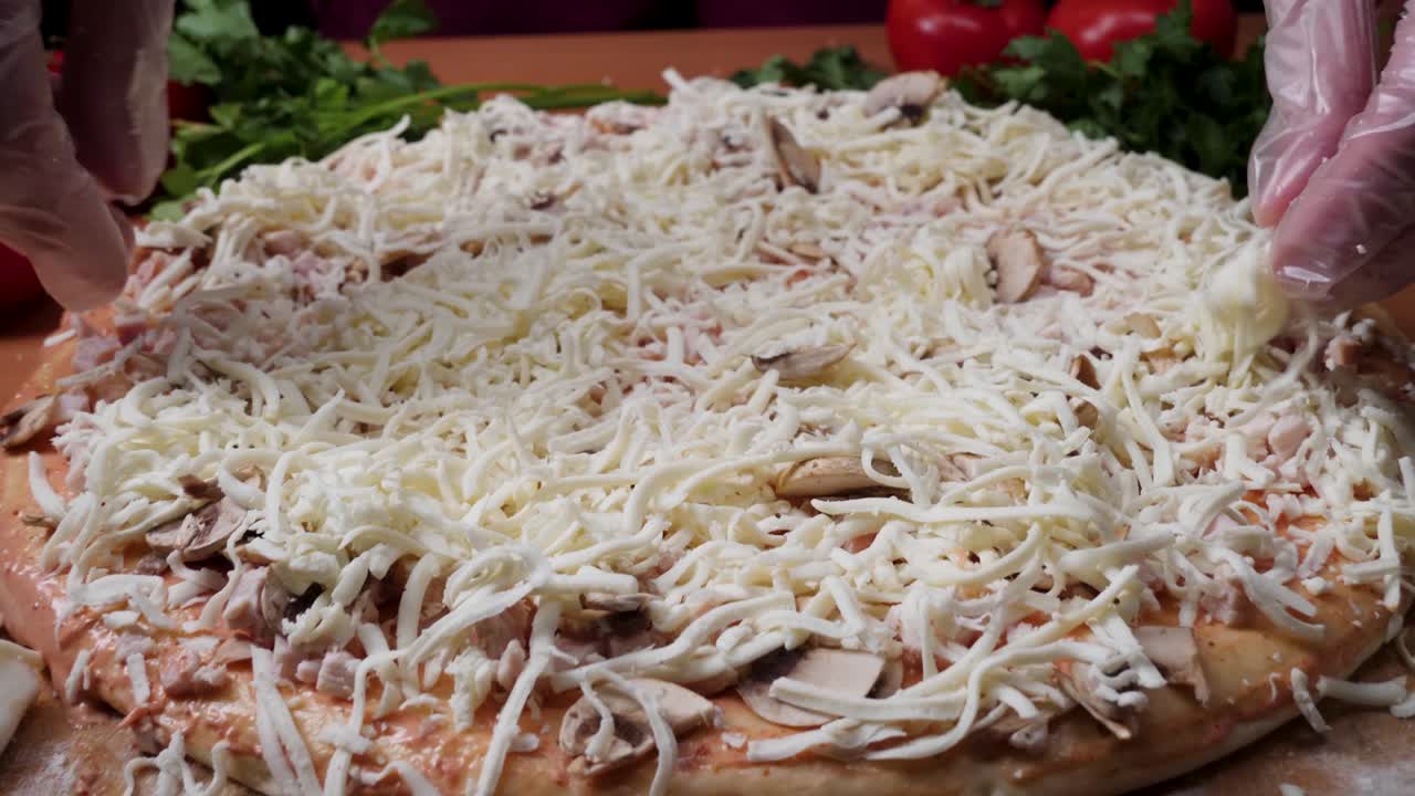 preparando una pizza con queso y ingredientes