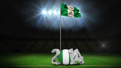 nigeria national flag waving on football pitch with message