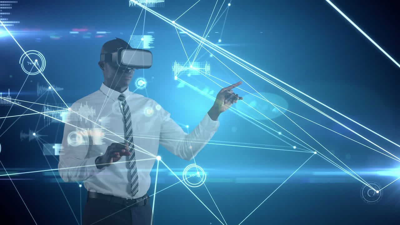 African American businessman using VR