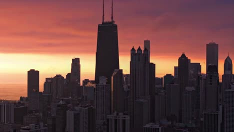 chicago tall buildings at sunrise aerial