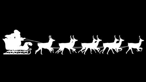 kerstman en zijn slee vliegen tegen een zwarte achtergrond.