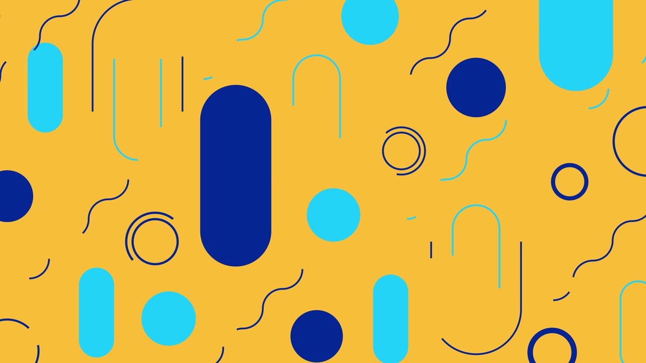 Dynamic Abstract Background with Moving Geometric Shapes in Blue and Yellow