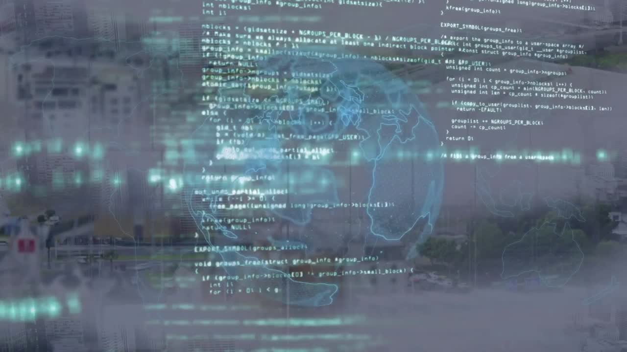 animazione del globo sopra l'elaborazione dei dati