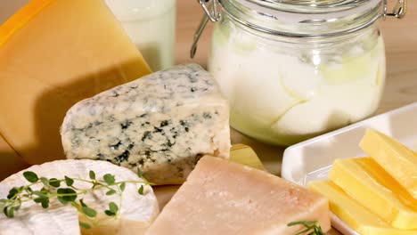 various dairy products arranged on a table