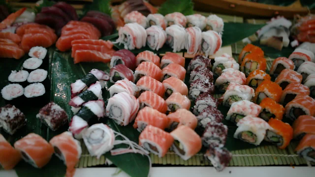 Maki and sushi presentation on a buffet