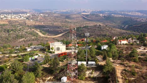 aerial view of a town in the hills