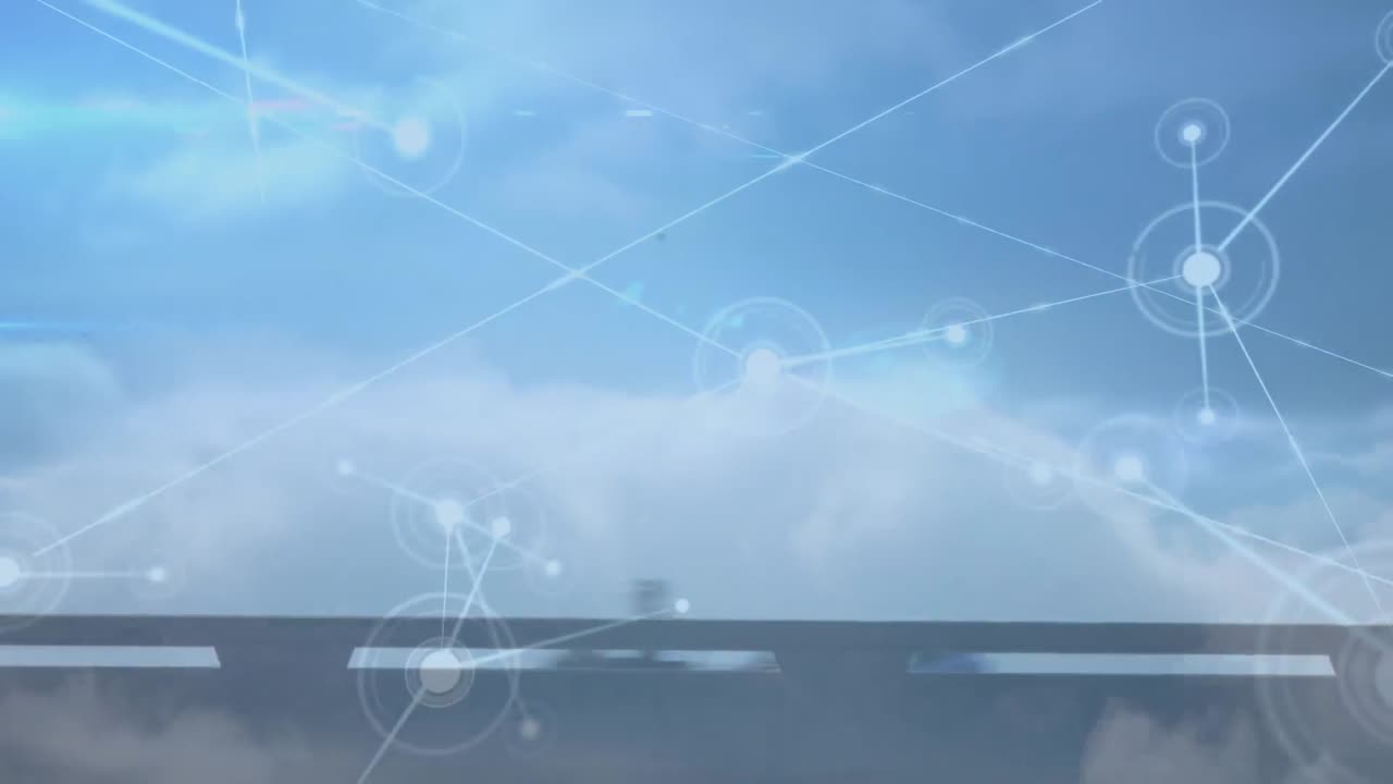 animación de la red de conexiones sobre el paisaje urbano