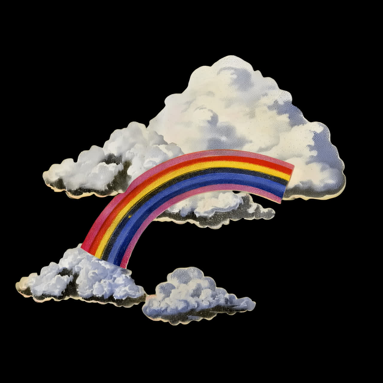 Vintage rainbow clouds illustration animation isolated asset, transparent 4K video, alpha channel