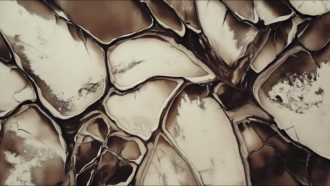 Macro hyperlapse timelapse showing evolving patterns of cracked dry earth, revealing organic textures in motion.