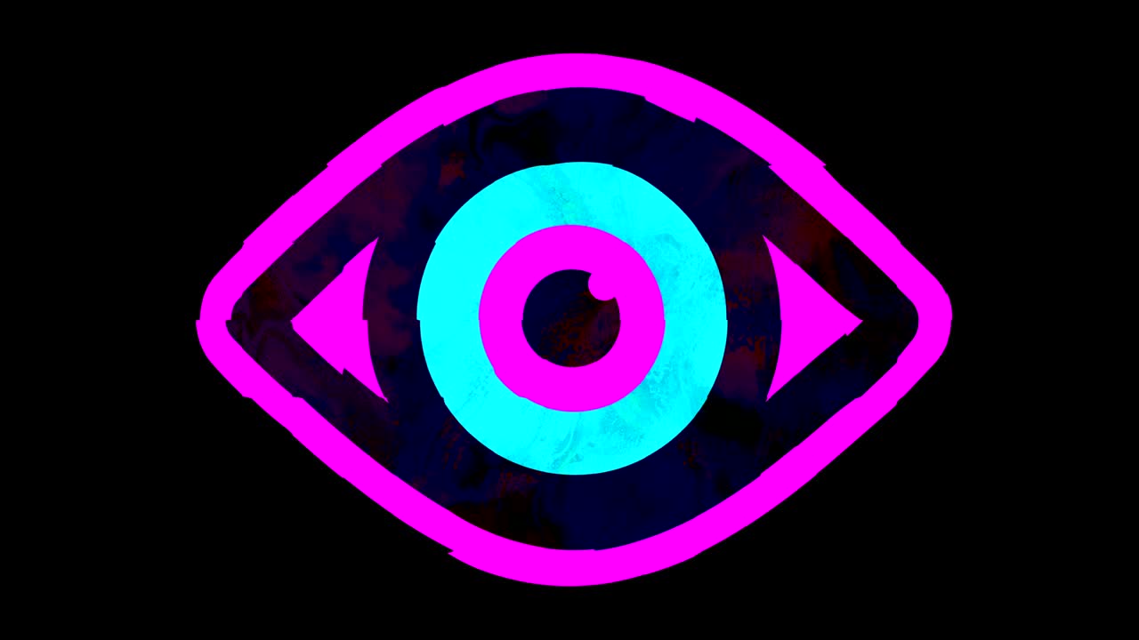 el símbolo de los ojos abiertos, el efecto de glitch, el bucle de animación 4k