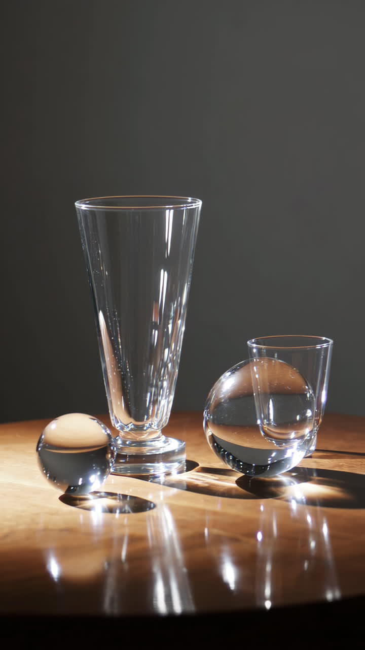 Clear Glass Objects on Wooden Table