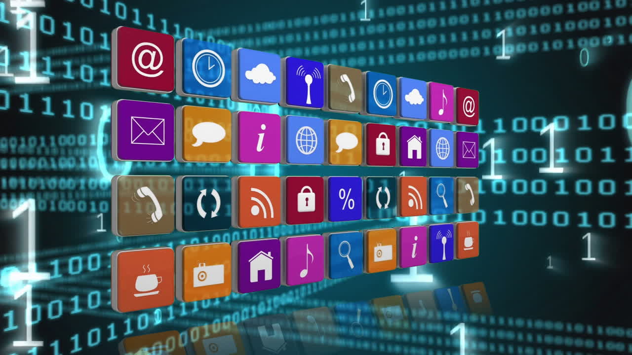 iconos y símbolos de internet en códigos binarios