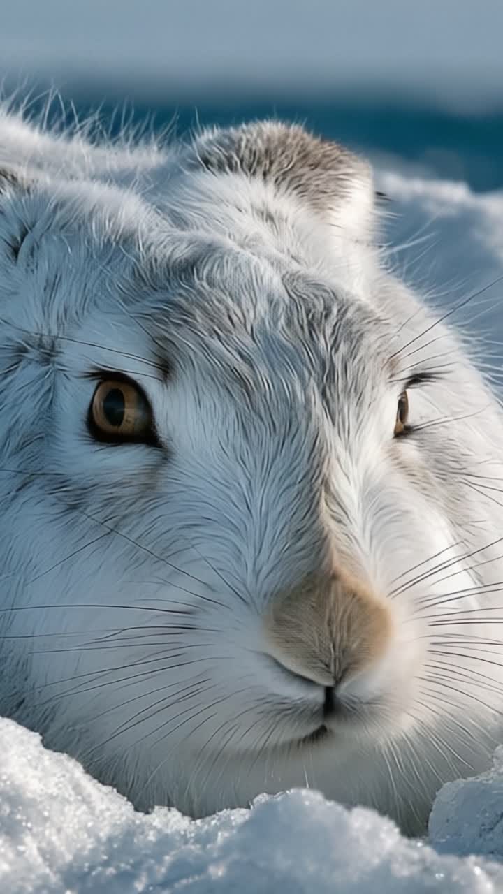 Majestic Arctic Hare Observing Quietly Amidst a Snowy Landscape, Capturing Nature's Serenity in a Close-Up Encounter