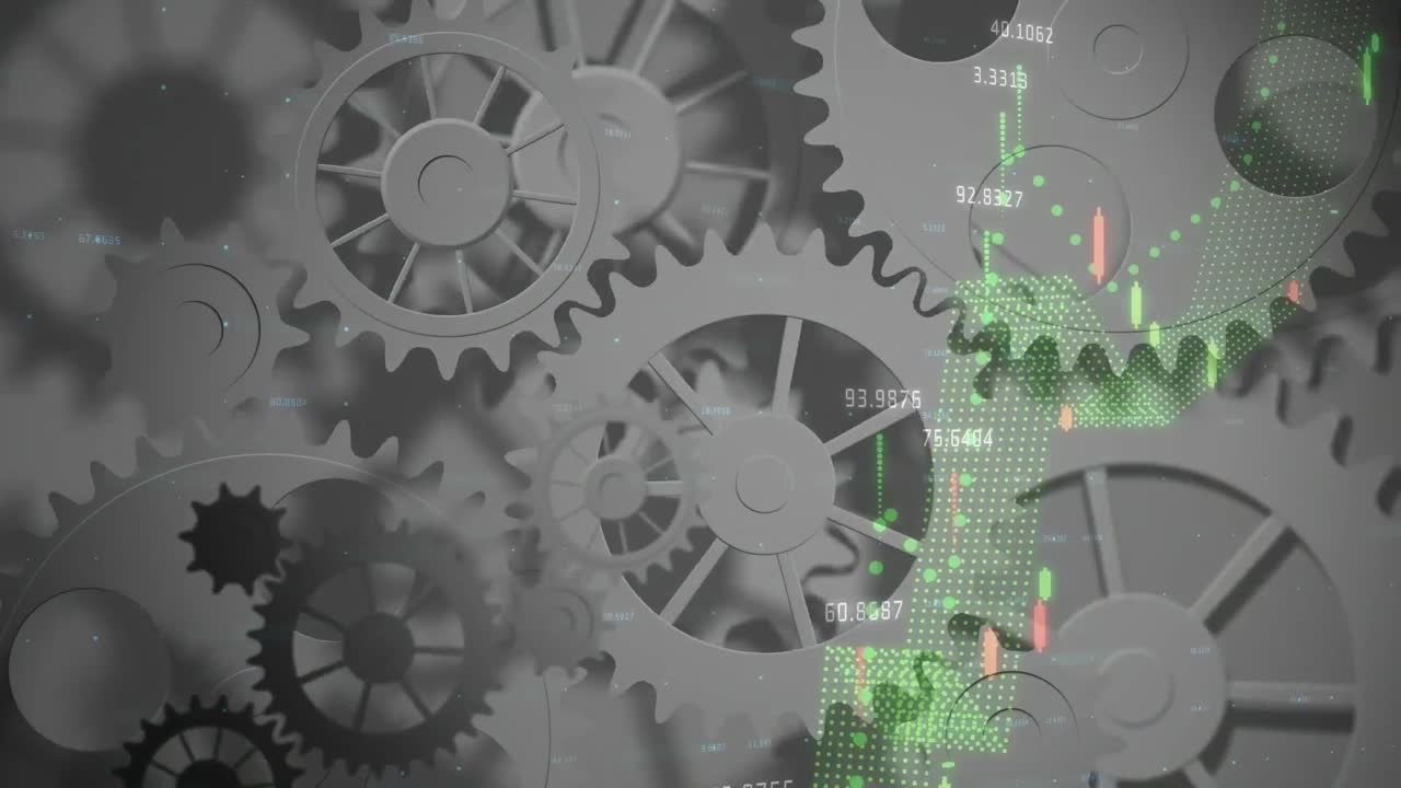 animación de gráficos sobre flechas y engranajes en movimiento en gris