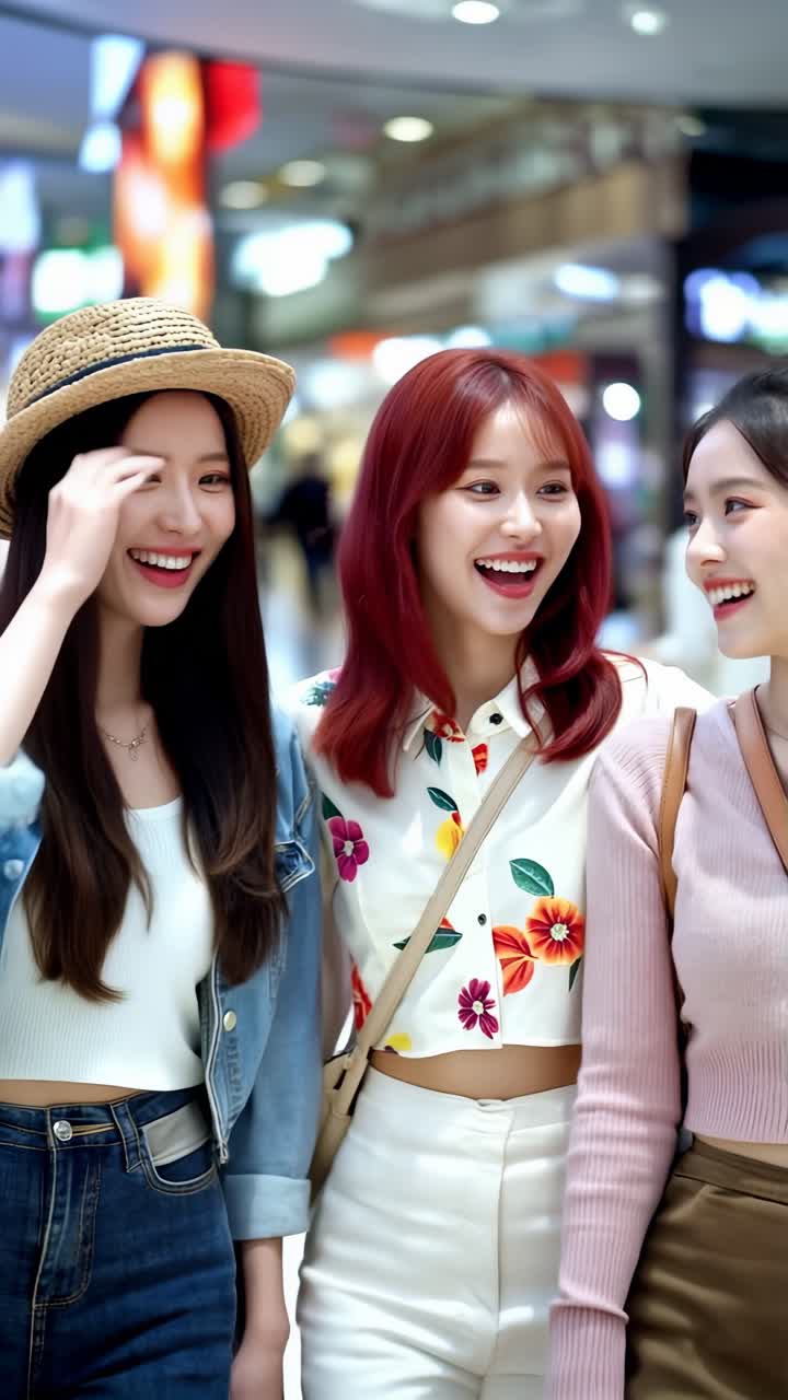Three women are smiling and laughing while walking together