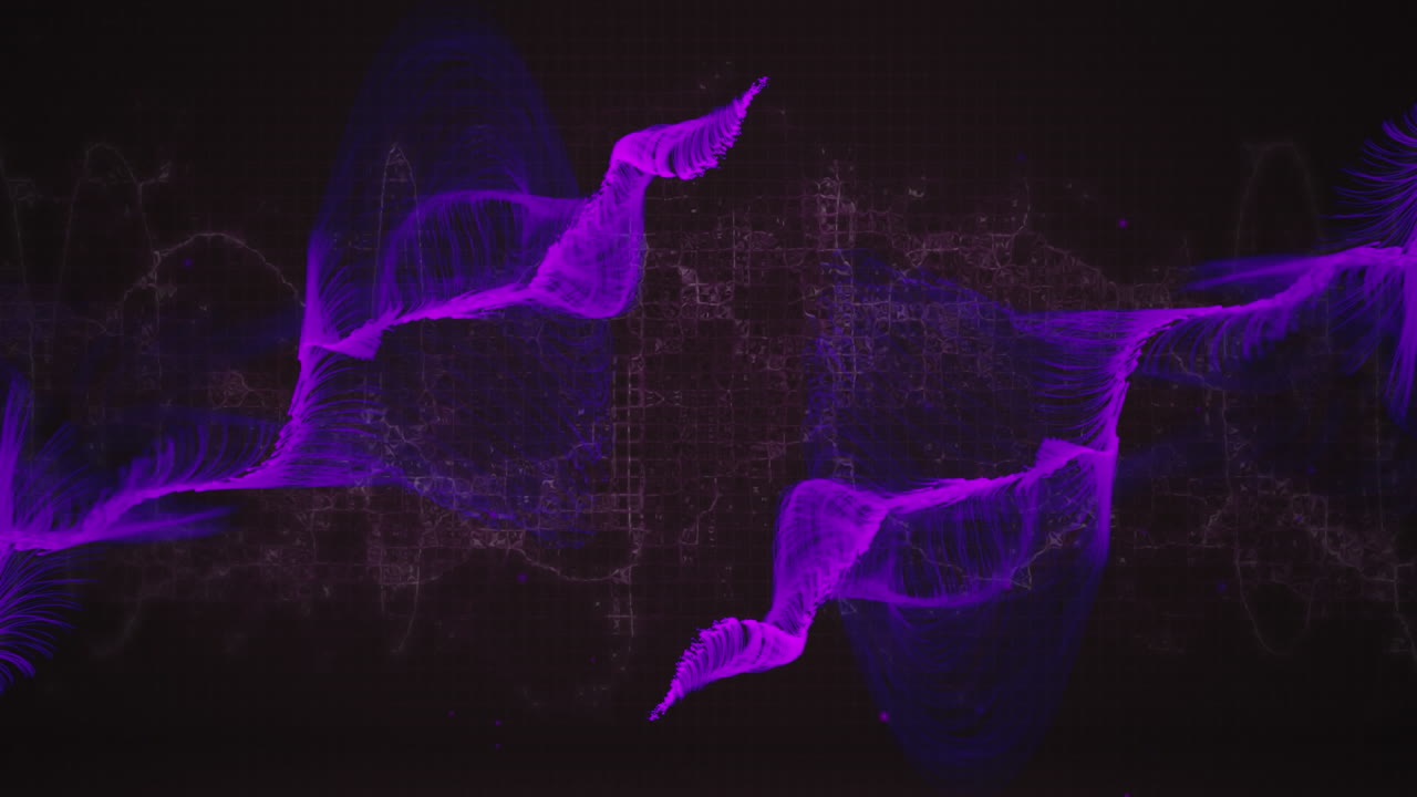 Animation of dna strand over purple shapes on black background