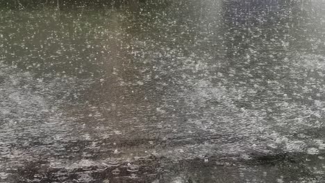 close-up shot reveals the beauty of raindrops creating delicate patterns and ripples