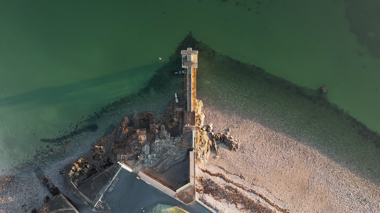 High aerial time-lapse showcasing the iconic Blackrock diving board in Salthill, Galway, Ireland.