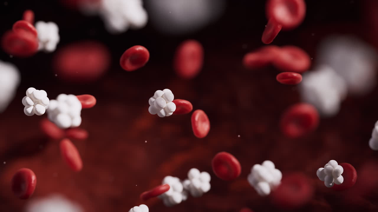 Red blood cells and white particles with medical concept, 3d rendering