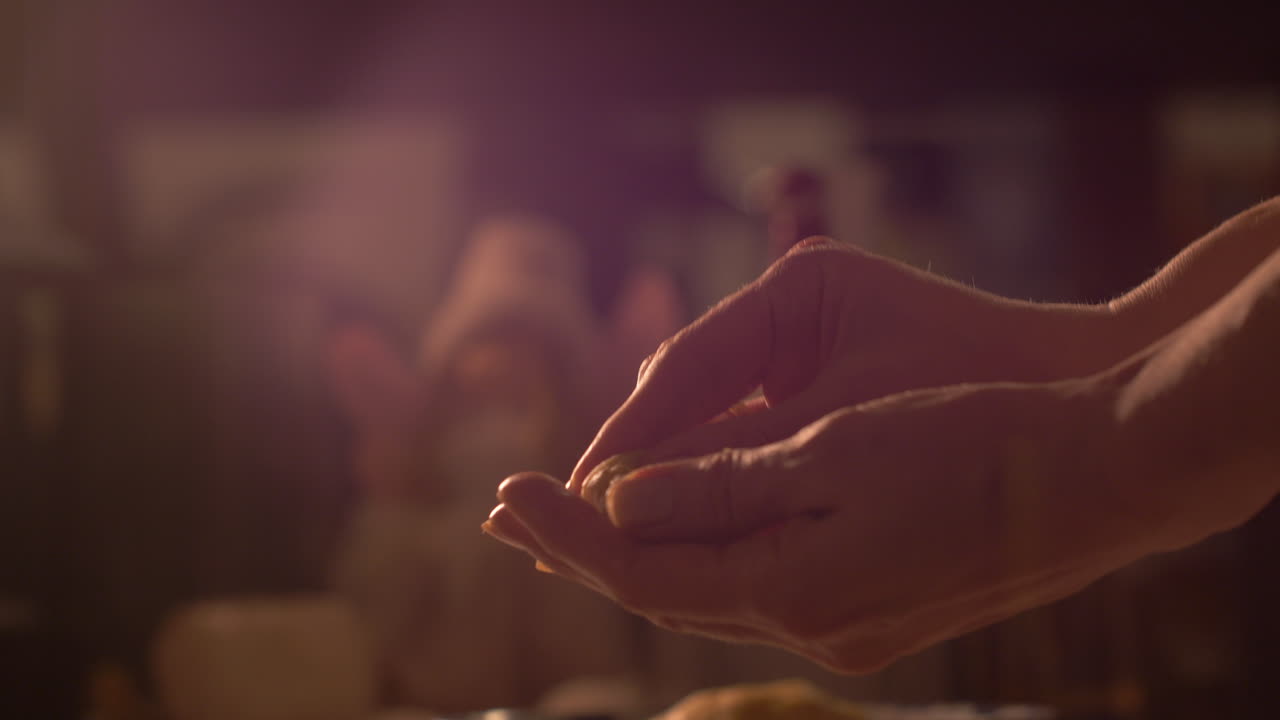 Close up on woman's hands rolling raw cookie dough with hands for baking