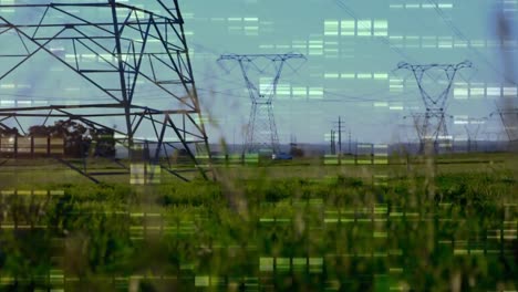 animación de columnas móviles sobre el paisaje con pilones de electricidad