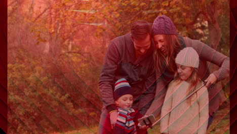 animación de forma de corazón rojo sobre la familia caucásica afuera