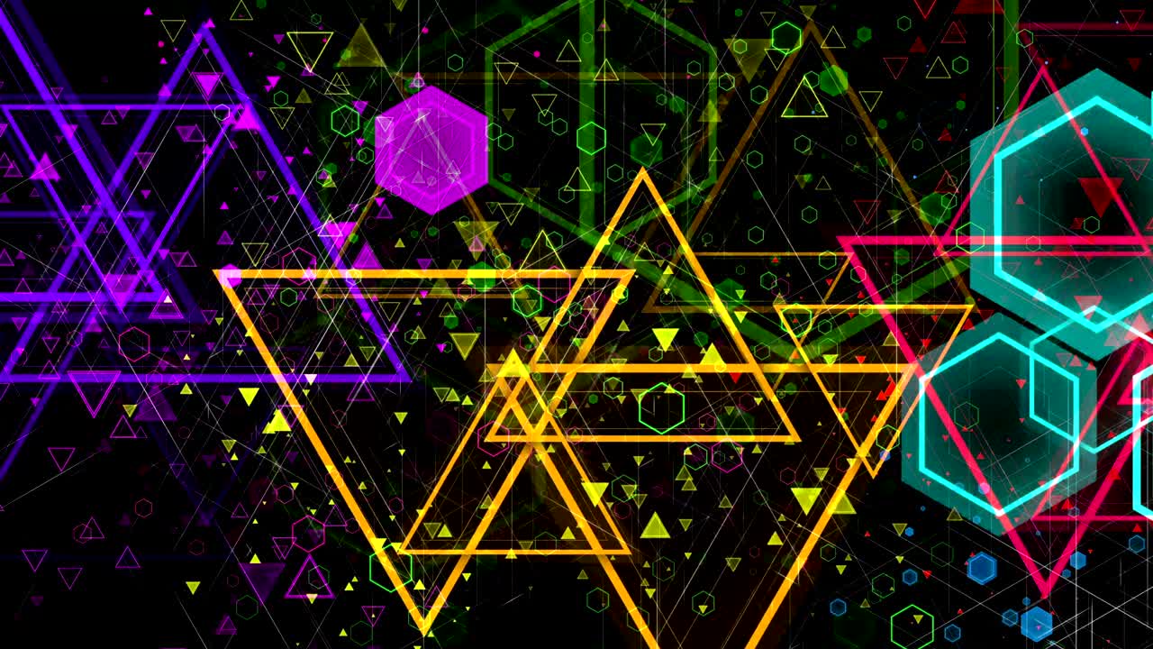 다양한 크기의 다채로운 기하학적 모양의 애니메이션 스 모양