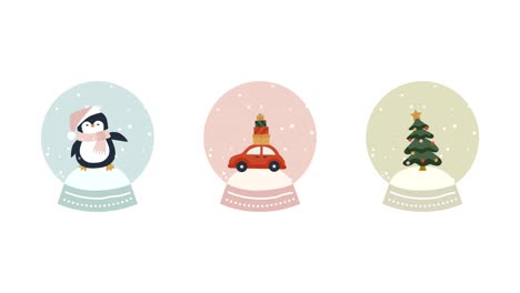 4k video of cartoon winter season icons on white background.