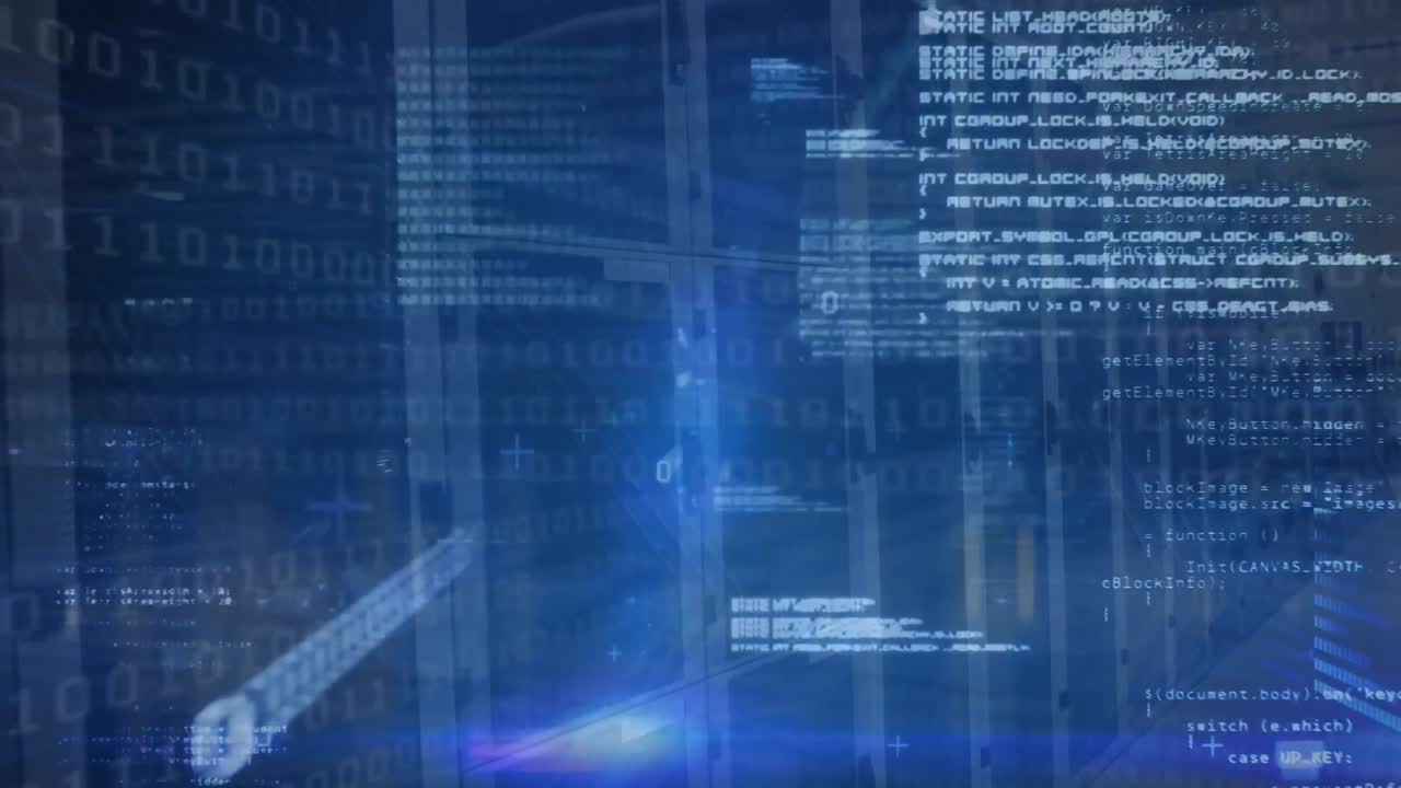 animación del procesamiento de datos de codificación binaria a través de servidores informáticos