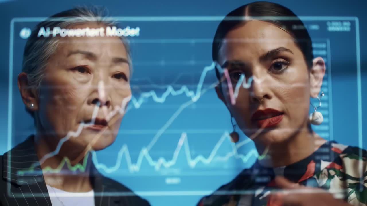 Two women, one older and one younger, discuss important matters in a contemporary office. The atmosphere is professional, with a focus on their expressions and gestures.