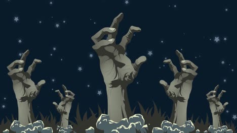 animation of zombie hand out of ground in cemetery