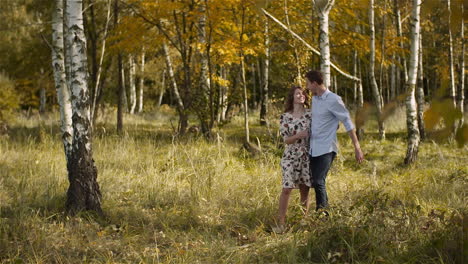 Couple-Hugging-And-Walking-On-A-Meadow-In-Summer-At-Sunset-11