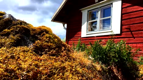 timelapse of traditional cottage in the summer time, home of santa claus in lapland, finland