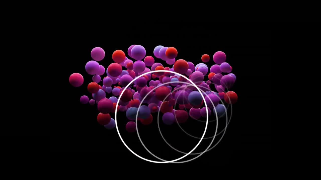 검은색 바탕에 원 애니메이션을 가진 다채로운 공