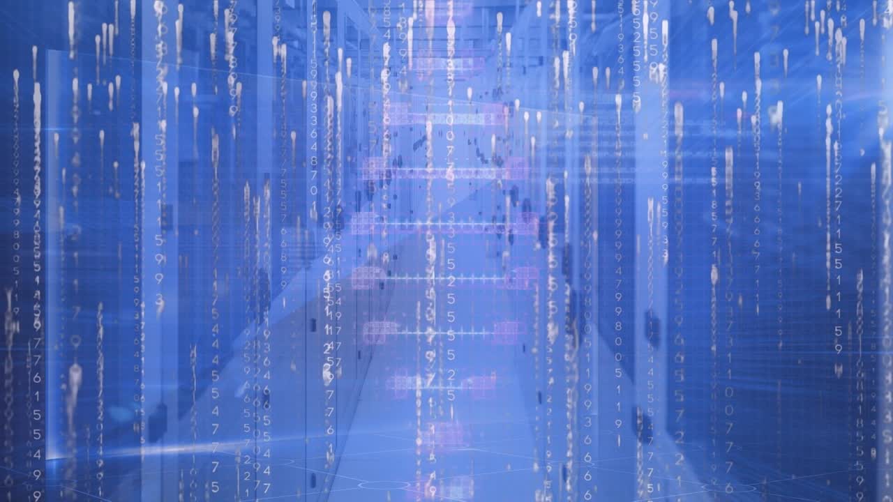 サーバー室でのデータ処理のアニメーション