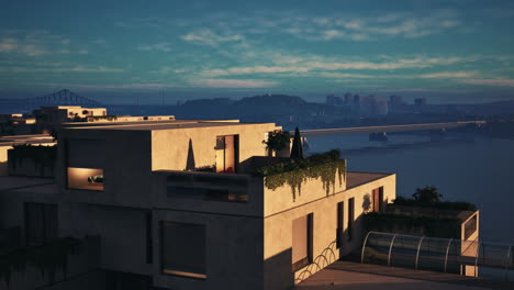 a view of a city with a bridge in the background