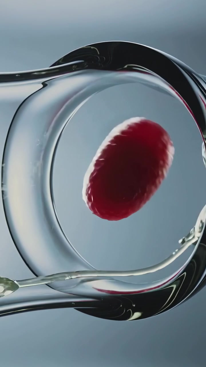 Video verticale: Ugello che emette un filamento di gel, granulo rosso che forma una goccia su un tubo di vetro
