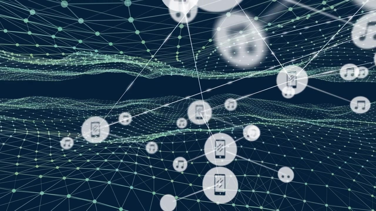 Animation of network of connections with icons over mesh