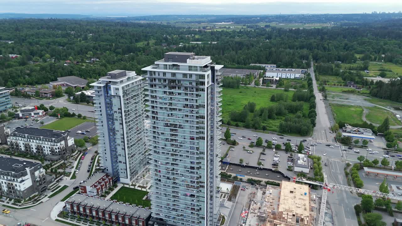 High-rise Apartment Buildings In Langley Township, BC, Canada. - aerial shot