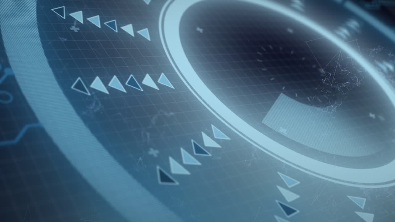 추상적인 배경에 연결된 점 위에 디지털 레이더에서 화살표의 애니메이션