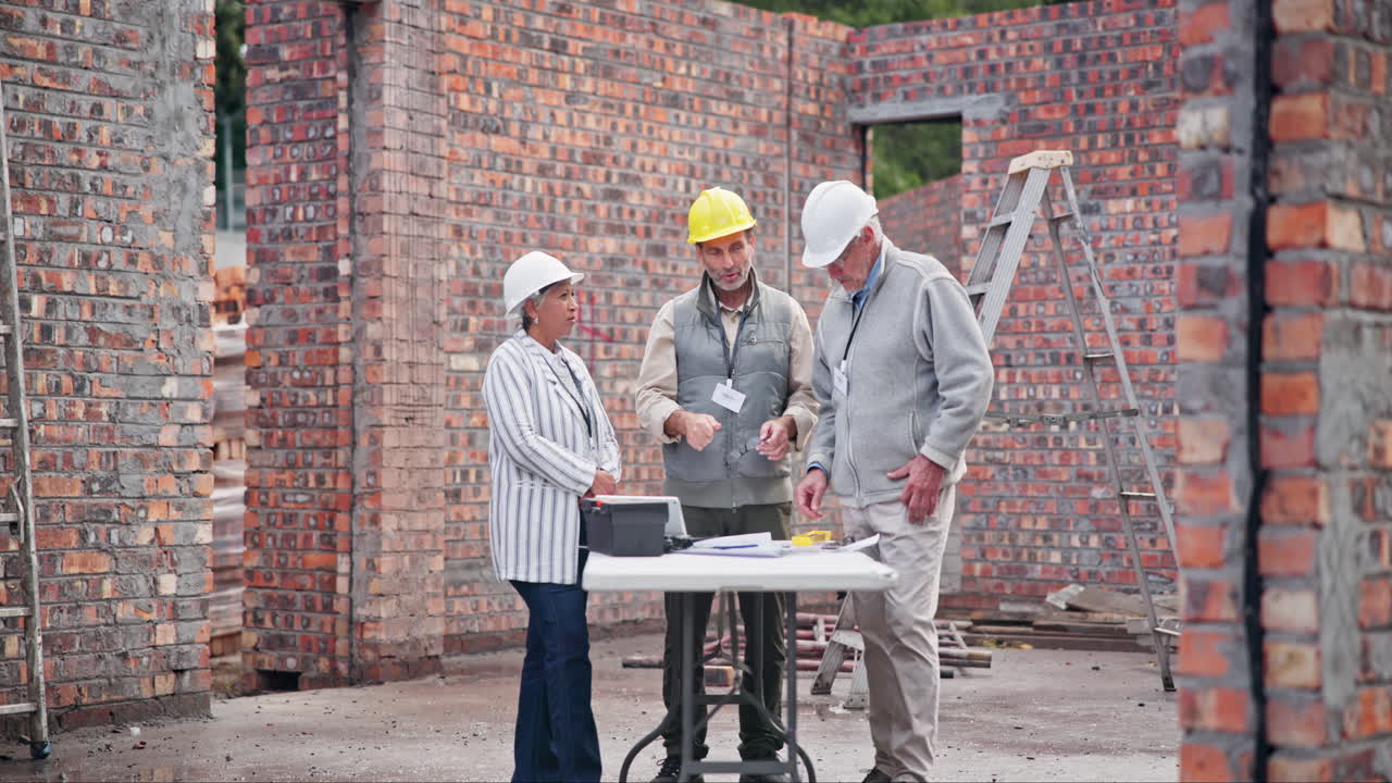 Construction site inspection with architects and engineers